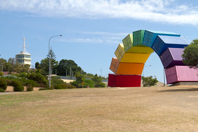 The Rainbow Containers in Fremantle, a local landmark. Read on to discover weird facts about Perth and Western Australia.